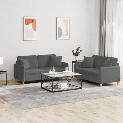 2-delige Loungeset met kussens stof donkergrijs