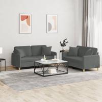 2-delige Loungeset met kussens stof donkergrijs