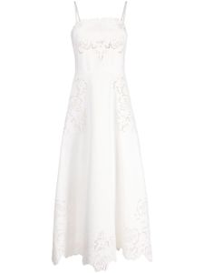 Elie Saab robe mi-longue Drill à fleurs brodées - Blanc