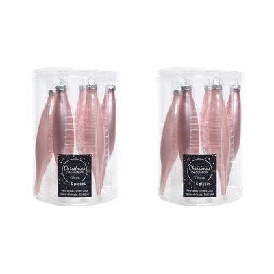 Decoris kerstbal pegels - 12x - lichtroze - D15 cm - glas - kersthangers - ijspegels