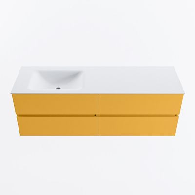 MONDIAZ VICA 150cm badmeubel onderkast Ocher 4 lades. Wastafel CLOUD links 1 kraangat, kleur Talc.