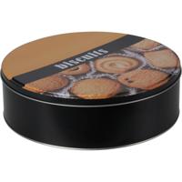 Excellent Houseware koektrommel/voorraadblik Biscuits - metaal - zwart/bruin - 22 x 6.5 cm - thumbnail