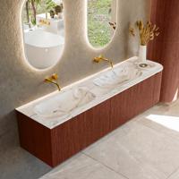 Badmeubel Mondiaz Kurve-Dlux | 175 cm cm | Meubelkleur Ruby | Wastafelkleur Glace | Solid surface | Dubbel / Links spoelbak | Zonder kraangat(en)