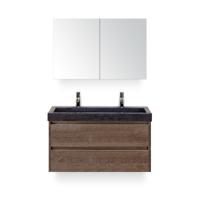 Dante Badmeubelset 100 cm - Tabacco - Wastafel Hardsteen Wit Lucca 2 kraangaten - met Spiegelkast