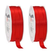 2x Luxe rode satijnen lint rollen 1 cm x 25 meter cadeaulint verpakkingsmateriaal - Cadeaulinten - thumbnail