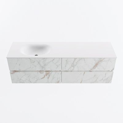 MONDIAZ VICA 160cm badmeubel onderkast Carrara 4 lades. Wastafel MOON links 1 kraangat, kleur Talc.