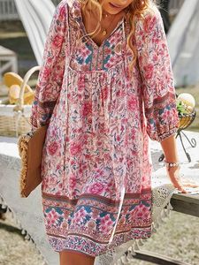 V Neck Casual Floral Loose Dress