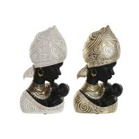 Decoratieve figuren Home ESPRIT Wit Zwart Gouden Afrikaanse 15 x 9 x 25 cm (2 Stuks)