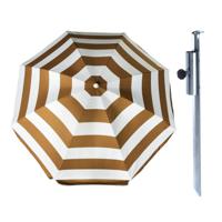 Parasol met metalen grondharing - goud/wit gestreept - polyester - Dia 140 cm - verstelbaar