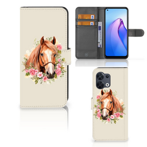 Telefoonhoesje met Pasjes voor OPPO Reno8 Paard