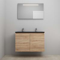 On-Line Badkamermeubelset - 100 cm - Voorgemonteerd - Greeploze Ladestructuur - Acryl Wastafel - 2 Kraangaten - Spiegel met LED-Verlichting - Eiken