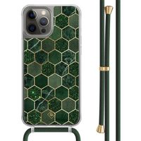 iPhone 12 (Pro) hoesje met groen koord - Kubus groen
