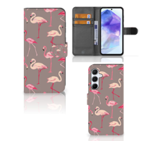 Samsung Galaxy A55 Telefoonhoesje met Pasjes Flamingo