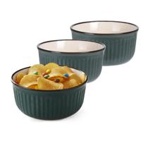 Serveer/chips schaaltje Striped - 4x - donkergroen - 14 x 7 cm - keramiek - kommetjes - 500 ml
