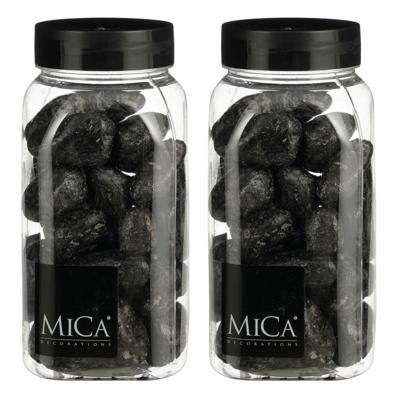 Mica Decorations decoratie stenen - 2x - 650ml - groot - antraciet mix - hobby steentjes
