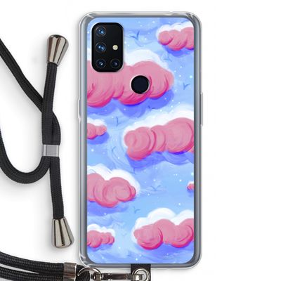 Roze wolken met vogels: OnePlus Nord N10 5G Transparant Hoesje met koord