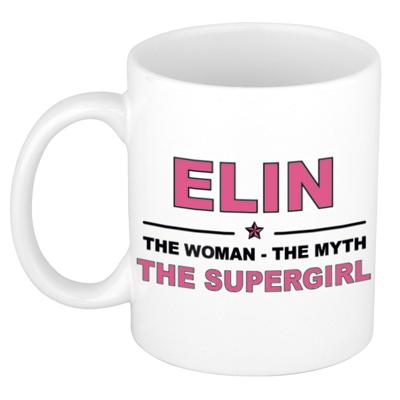 Elin cadeau mok - Woman Myth Supergirl - naam koffiemok - 300 ml - collega - moederdag
