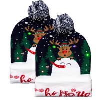 Foute muts - 2x - groen - met LED verlichting - Ho Ho Ho - volwassenen - kerstmuts