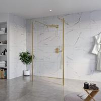 Fortifura Galeria Vrijstaande Inloopdouche - 110x200cm - Helder - antikalk - 8mm veiligheidsglas - 2 zijwanden 40cm - wandsteunen en hoekprofielen - Geborsteld Messing PVD (Goud) SW927770 2x/SW915250/SW797911 2x/SW798731 2x