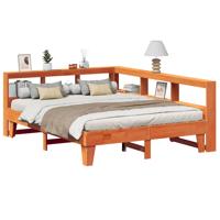 Bed met boekenkast zonder matras grenenhout wasbruin 140x200 cm