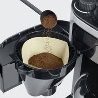 Severin Filterkaffeemaschine mit Mahlwerk und Edelstahl-Thermokanne, Koffiezetapparaat Zwart, RVS (geborsteld) Capaciteit koppen: 8 Display, Met thermoskan, - thumbnail