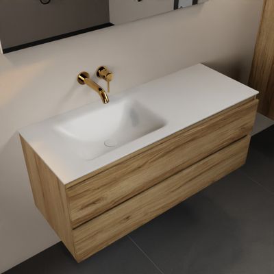 MONDIAZ AIVY 120cm badmeubel Chai, wastafel Talc solid surface links zonder kraangat met spiegel (AI-351631TALC-NO - AI-M120CHLI - AI-S120X71)