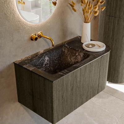 Badmeubel Mondiaz Kurve-Dlux | 85 cm cm | Meubelkleur Shadow | Wastafelkleur Lava | Solid surface | Wasbak links zijde spoelbak | Zonder kraangat(en)