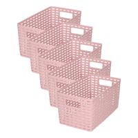 Opbergmand - 5x - Kastmand - rotan kunststof - oud roze - 5 Liter - 15 x 28 x 13 cm