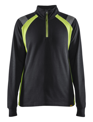Blåkläder Dames Sweatshirt halve rits Visible 34031158 | Zwart/High-Vis Geel | Maat XL - 7330509815588