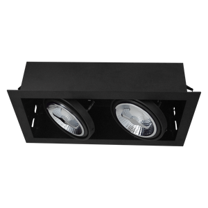 Zwart armatuur inbouw 2-voudig voor LED spot 2xAR111 draaibaar en kantelbaar, wordt met zichtbare rand in het stucwerk gemonteerd