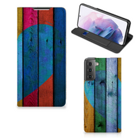 Samsung Galaxy S21 Plus Book Wallet Case Wood Heart - Cadeau voor je Vriend