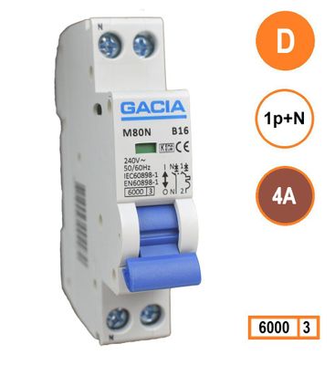 GACIA M80N-D04 installatieautomaat 1p+n D4 6kA (18mm)