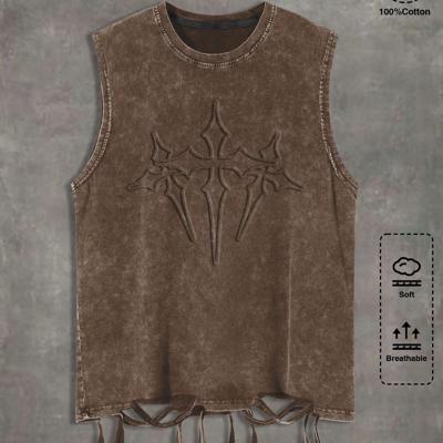 Bon&Bon Men's Distressed Cotton Sleeveless T-Shirt - Vintage Black Tank Coffee Brown / M