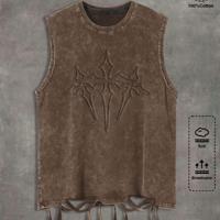 Bon&Bon Men's Distressed Cotton Sleeveless T-Shirt - Vintage Black Tank Coffee Brown / M