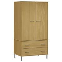 The Living Store OSLO Kledingkast - 90 x 55 x 172.5 cm - Massief grenenhout - Met 2 lades en 2 deuren