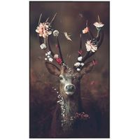 Schilderij Hert met bloemen - multikleur - 118x70 cm