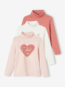 Set van 3 t-shirts met rolkraag voor meisjes poederroze set