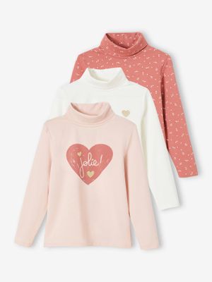 Set van 3 t-shirts met rolkraag voor meisjes poederroze set