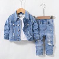 Bon&Bon Boys 2-Piece Ripped Denim Jacket and Stretch Jeans Set - Blue Medium Wash / 12-18M