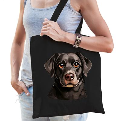 Cadeau tas voor hondenliefhebbers - zwarte Labrador Retriever - cartoon - 42 x 38 cm