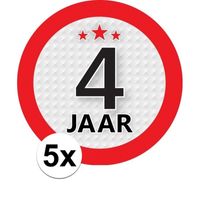 5x 4 Jaar leeftijd stickers rond 9 cm verjaardag versiering   -