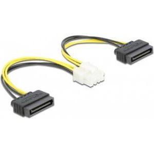 Delock 83020 Stroomkabel 2 x 15-pins SATA-stekker naar 8-pins EPS-stekker 15cm