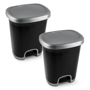 Plasticforte Pedaalemmer - 2x - zwart/ zilver - 27 liter - 38 x 32 x 45 cm - prullenbak