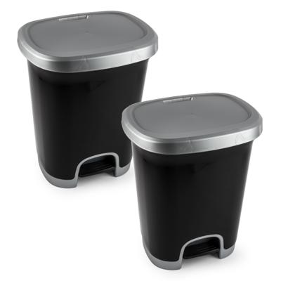Plasticforte Pedaalemmer - 2x - zwart/ zilver - 27 liter - 38 x 32 x 45 cm - prullenbak