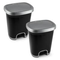 Plasticforte Pedaalemmer - 2x - zwart/ zilver - 27 liter - 38 x 32 x 45 cm - prullenbak