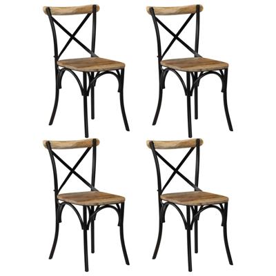 Kruisstoelen 4 st massief mangohout zwart