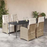 5-delige Tuinset met kussens poly rattan beige