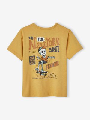 T-shirt met maxi motief op de rug voor jongens mosterdgeel