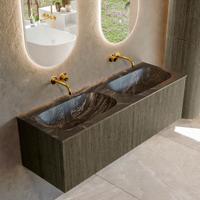 Badmeubel Mondiaz Kurve-Dlux | 140 cm cm | Meubelkleur Shadow | Wastafelkleur Lava | Solid surface | Wasbak beiden zijden spoelbak | Zonder kraangat(en)