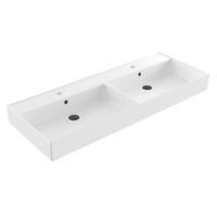 Wastafel Sanilux Edge Keramiek 120 Dubbele Wasbak 2 Kraangaten Glans Wit Sanilux